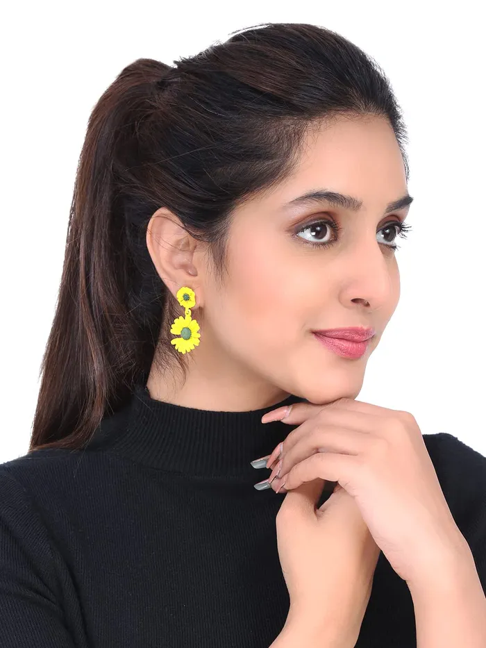Yellow Chimes Necklaces Yellow Chimes Drop Earrings for Women Combo of 2 Pairs Floral Drop Earrings Yellow Peach Casual Wear Drop Earrings For Womens and Girls