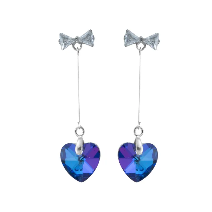 Yellow Chimes Necklaces Yellow Chimes Earrings for Women and Girls Crystal Danglers Silver Tone Bow Heart Designed Dangler Earrings Birthday Gift for girls and women Anniversary Gift for Wife