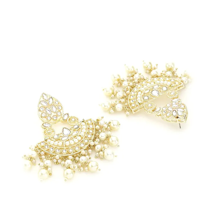 Yellow Chimes Necklaces Yellow Chimes Earrings for Women Gold Toned Kundan Studded Pearl Drop Chandbali Designed Drop Earrings for Women and Girls ER12