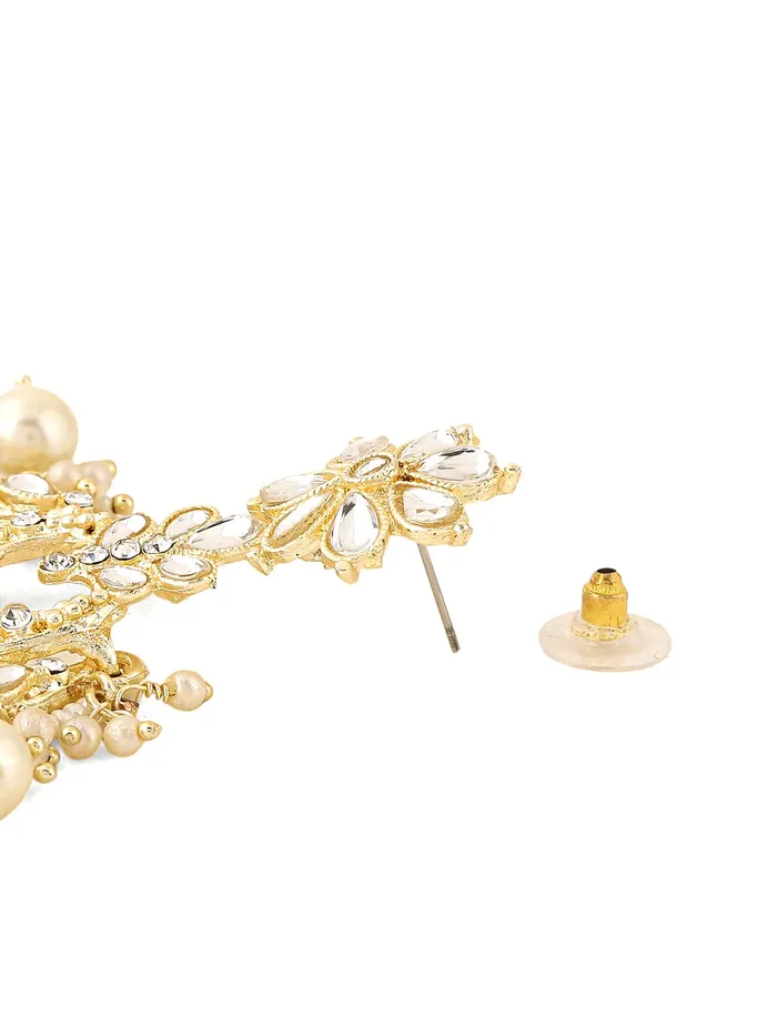 Yellow Chimes Necklaces Yellow Chimes Earrings for Women Gold Toned Kundan Studded Pearl Drop Chandbali Designed Drop Earrings for Women and Girls ER12