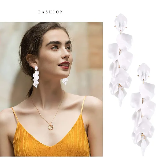 Yellow Chimes Necklaces Yellow Chimes Elegant Latest Fashion Gold Plated White Colour Flower Petals Design Dangler Earrings for Women and Girls Medium Model Number YCFJERPETLDNGWH