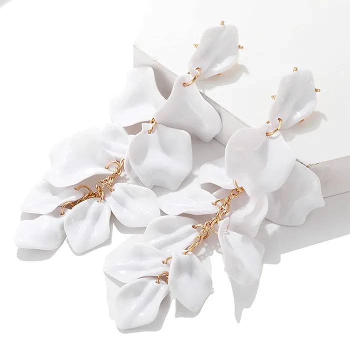 Yellow Chimes Necklaces Yellow Chimes Elegant Latest Fashion Gold Plated White Colour Flower Petals Design Dangler Earrings for Women and Girls Medium Model Number YCFJERPETLDNGWH