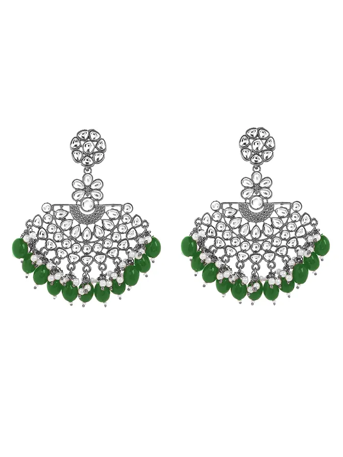 Yellow Chimes Necklaces Yellow Chimes Ethnic Silver Oxidised Floral Design Kundan Studded Green Beads Chandbali Earrings for Women and Girls Silver Green Medium YCTJER93BLKMTKGR Yellow Chimes Necklaces Yellow Chimes Ethnic Silver Oxidised Floral Design Kundan Studded Green Beads Chandbali Earrings for Women and Girls Silver Green Medium YCTJER93BLKMTKGR