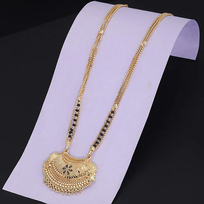 Yellow Chimes Necklaces Yellow Chimes Ethnic Traditional One Gram Gold Glorious Hand Meena Maharashtrian Style Long Chain Black Beads Mangal Sutra TaliTanmaniyaNallapusaluMangalsutra for Women