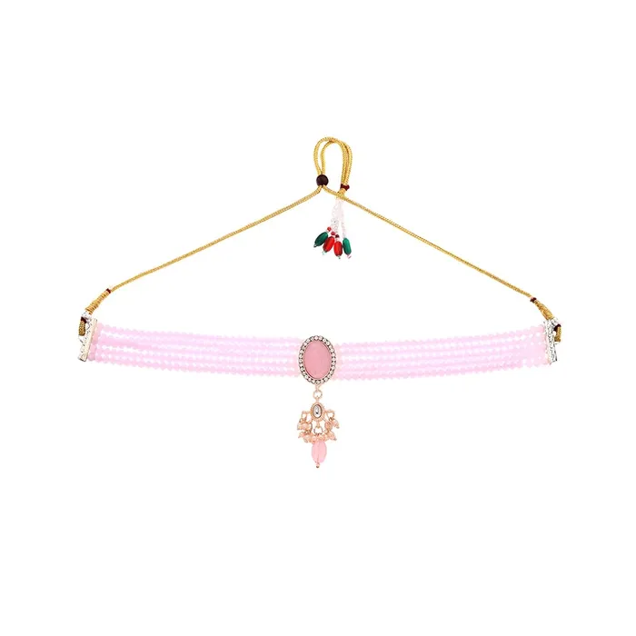 Yellow Chimes Necklaces Yellow Chimes Jewellery Set for Women Traditional Pink Beads Choker Necklace Set Ethnic Gold Plated Choker Set for Girls Birthday Gift for Girls Women Anniversary Gift for Wife