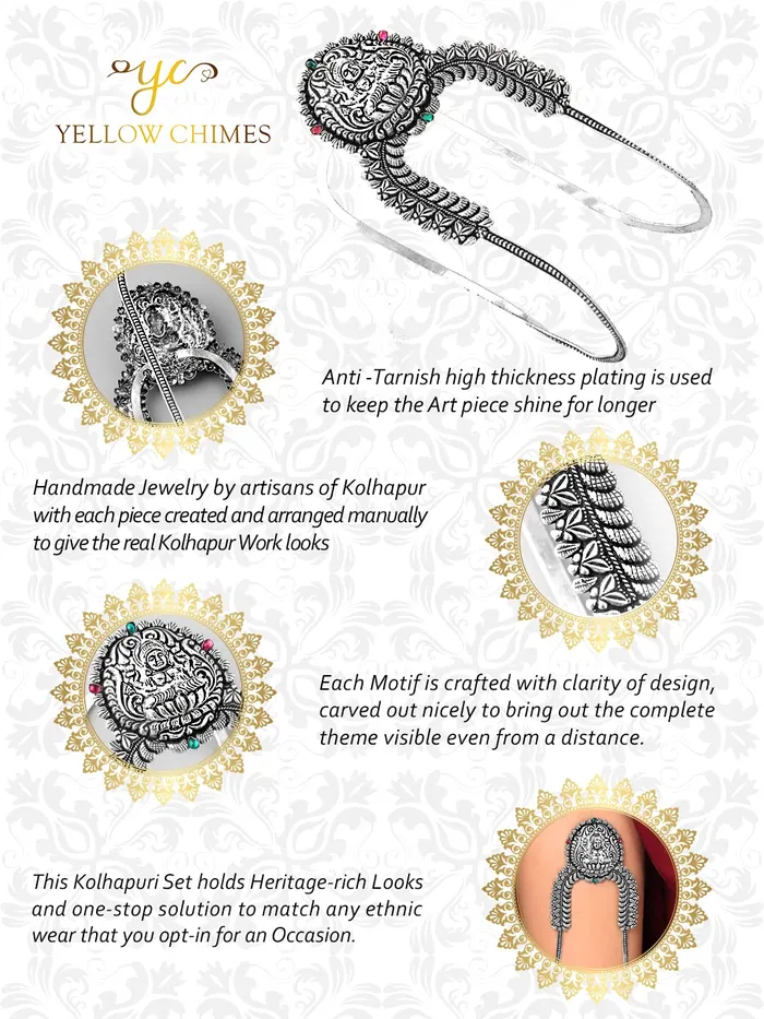 Yellow Chimes Necklaces Yellow Chimes Oxidised Bajubandh for Women Silver Oxidised Armlets Authentic Kolhapuri Worked Bajubandh for Women and Girls