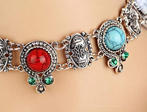 Yellow Chimes Necklaces Yellow Chimes Oxidized Silver Boho Geometric Turquoise Beads Vintage Modern Ethnic Style Collar Choker Necklace For Women And Girls