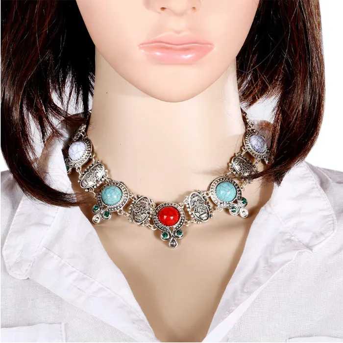 Yellow Chimes Necklaces Yellow Chimes Oxidized Silver Boho Geometric Turquoise Beads Vintage Modern Ethnic Style Collar Choker Necklace For Women And Girls