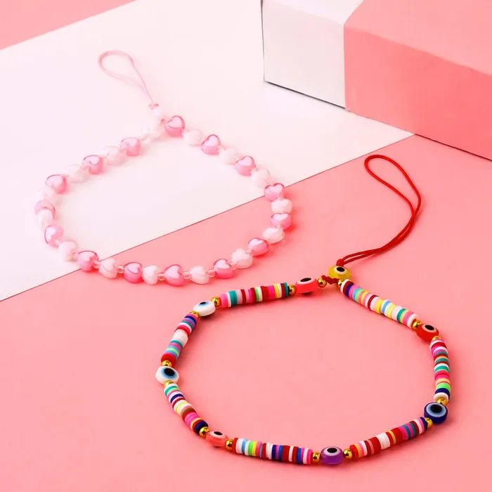 Yellow Chimes Necklaces Yellow Chimes Phone String For Women Combo Of 2 Pcs Multicolor Beaded Phone Case Charm Phone Chain Wrist Strap For Women and Girls