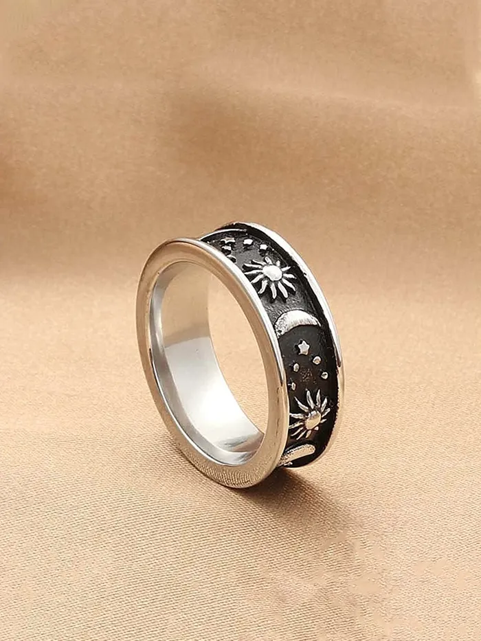 Yellow Chimes Necklaces Yellow Chimes Rings for Women Stainless Steel Ring Carved Sun Moon Universe Energy Sign Statement Band Rings for Women and Girls