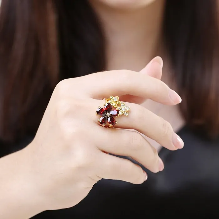 Yellow Chimes Necklaces Yellow Chimes Rings for Women White and Red stoned Crystal Floral Designed Gold toned Smooth Finished Ring for Women and Girls
