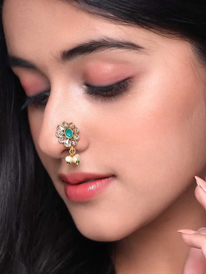 Yellow Chimes Nose Pins for Women Gold Toned PressingNon Piercing Crystal Studded Combo of 5 Pcs Floral Designed Nose Pins for Women and Girls Yellow Chimes Necklaces