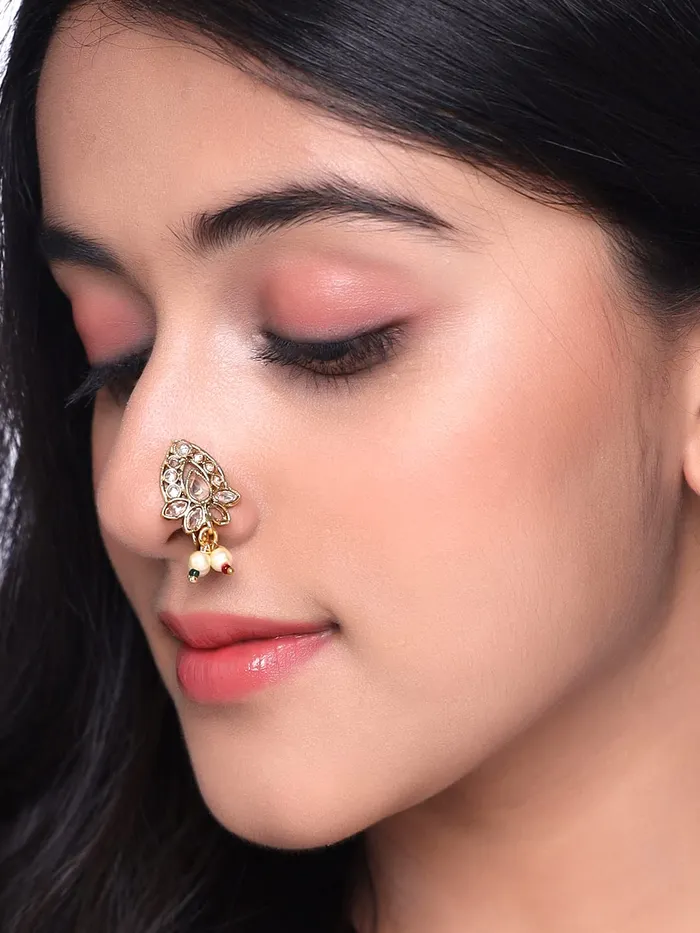 Yellow Chimes Nose Pins for Women Gold Toned PressingNon Piercing Crystal Studded Combo of 5 Pcs Floral Designed Nose Pins for Women and Girls Yellow Chimes Necklaces