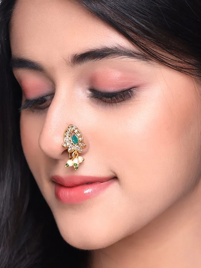 Yellow Chimes Nose Pins for Women Gold Toned PressingNon Piercing Crystal Studded Combo of 5 Pcs Floral Designed Nose Pins for Women and Girls Yellow Chimes Necklaces