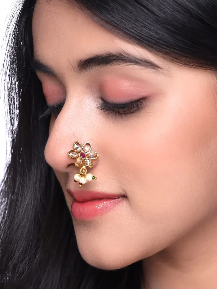 Yellow Chimes Nose Pins for Women Gold Toned PressingNon Piercing Crystal Studded Combo of 5 Pcs Floral Designed Nose Pins for Women and Girls Yellow Chimes Necklaces