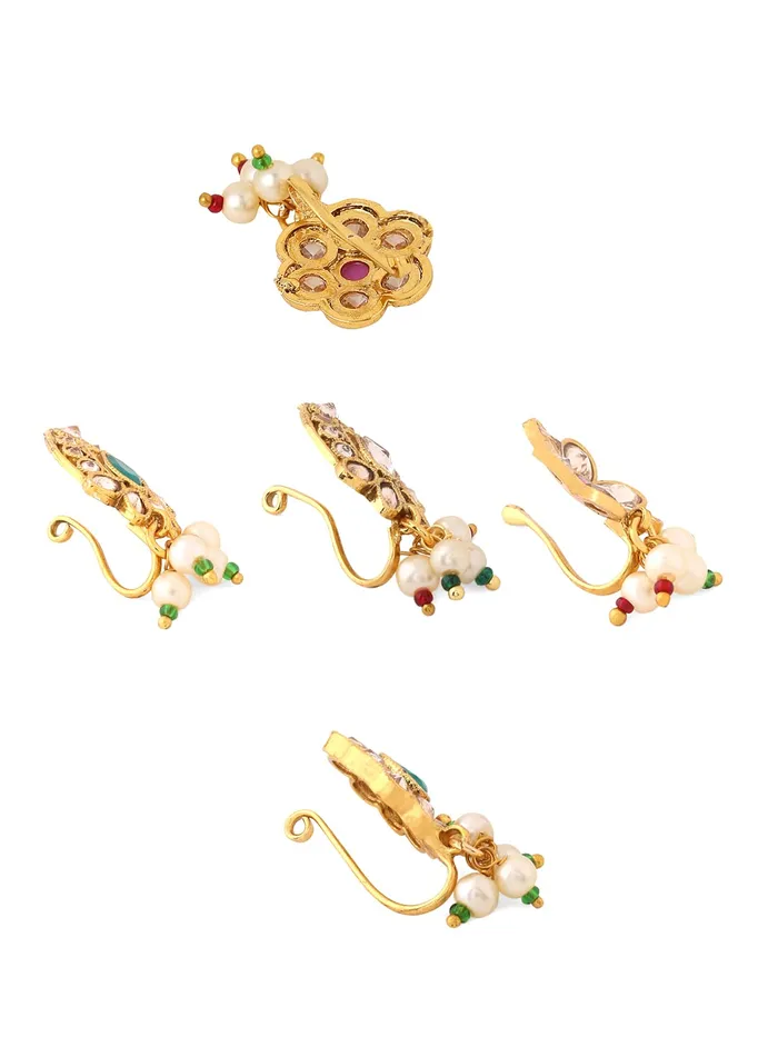 Yellow Chimes Nose Pins for Women Gold Toned PressingNon Piercing Crystal Studded Combo of 5 Pcs Floral Designed Nose Pins for Women and Girls Yellow Chimes Necklaces