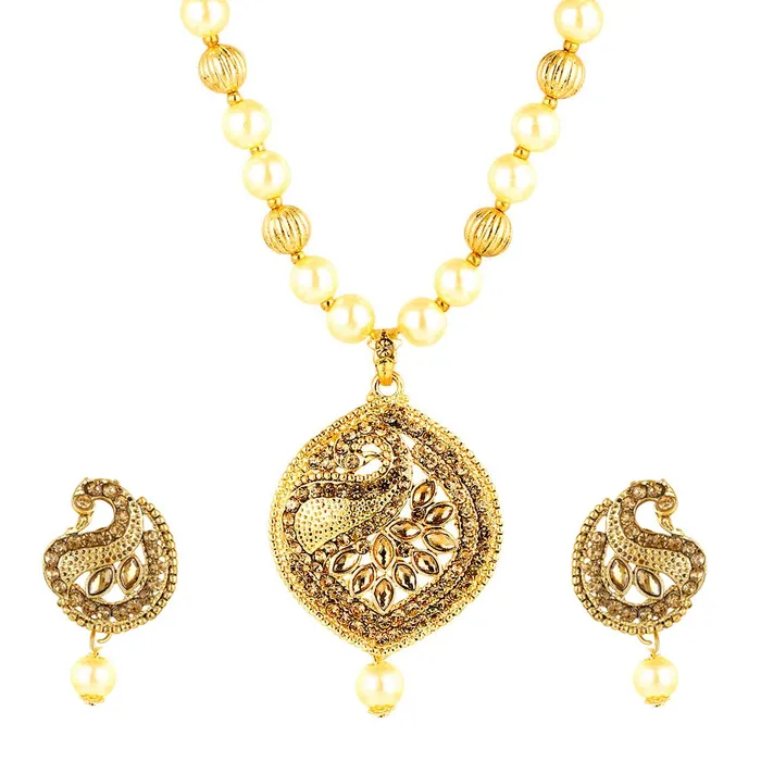 Yellow Chimes Peacock Design Kundan Studded Gold Plated Jewellery Set Pearl Mala Pendant Set for Women and Girls Yellow Chimes Necklaces Yellow Chimes Peacock Design Kundan Studded Gold Plated Jewellery Set Pearl Mala Pendant Set for Women and Girls Yellow Chimes Necklaces