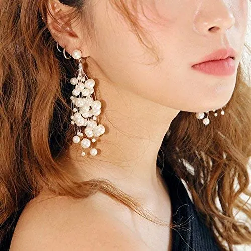 Yellow Chimes Pearl Beads Strings Long Tassel Dangler Earrings for Women and Girls Yellow Chimes Earrings