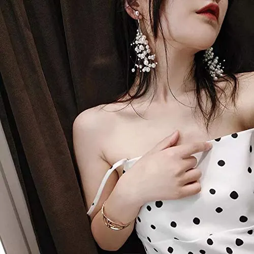 Yellow Chimes Pearl Beads Strings Long Tassel Dangler Earrings for Women and Girls Yellow Chimes Earrings