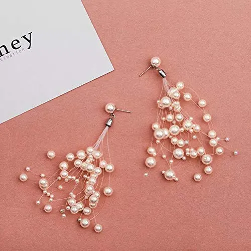 Yellow Chimes Pearl Beads Strings Long Tassel Dangler Earrings for Women and Girls Yellow Chimes Earrings