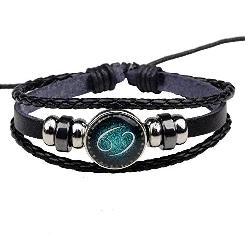 Yellow Chimes PreStyled Sets Yellow Chimes Zodiac Sign Constellation Handmade Black Leather Bracelet for Men and WomenUnisex Cancer Yellow Chimes PreStyled Sets Yellow Chimes Zodiac Sign Constellation Handmade Black Leather Bracelet for Men and WomenUnisex Cancer
