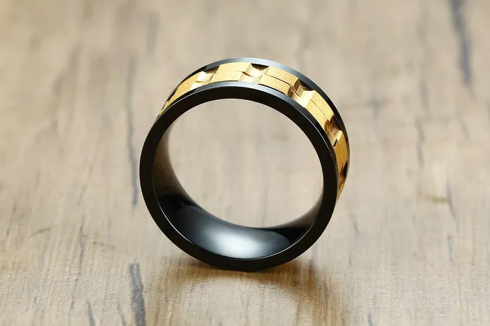 Yellow Chimes Ring for Men High Polished Stainless Steel Spinner Yellow and Black coolored Band Ring for Men and Boys Yellow Chimes Rings