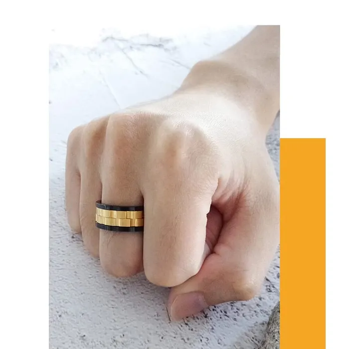 Yellow Chimes Ring for Men High Polished Stainless Steel Spinner Yellow and Black coolored Band Ring for Men and Boys Yellow Chimes Rings