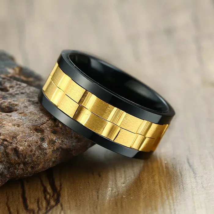 Yellow Chimes Ring for Men High Polished Stainless Steel Spinner Yellow and Black coolored Band Ring for Men and Boys Yellow Chimes Rings