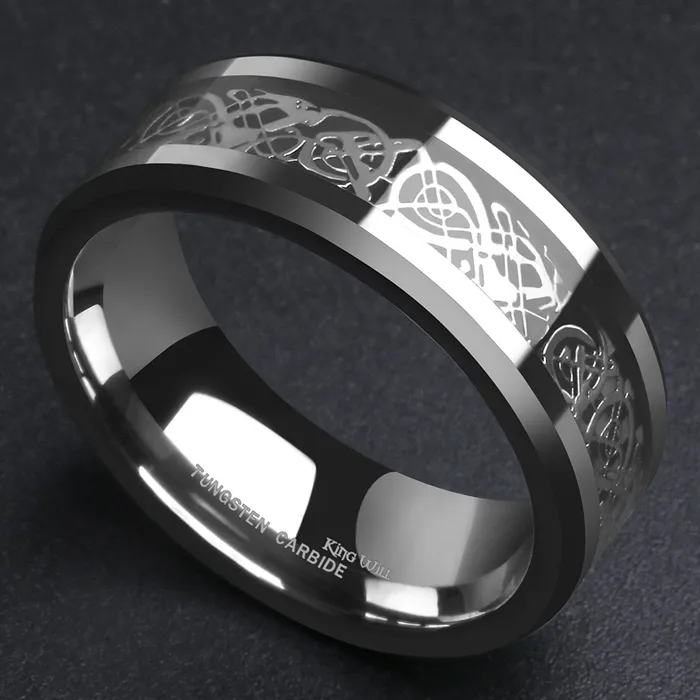 Yellow Chimes Rings for Men Dragon Celtic Inlay Polish Finish Silver Base Titanium Steel Ring for Men and Boys Yellow Chimes Bracelets