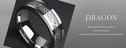 Yellow Chimes Rings for Men Dragon Celtic Inlay Polish Finish Silver Base Titanium Steel Ring for Men and Boys Yellow Chimes Bracelets