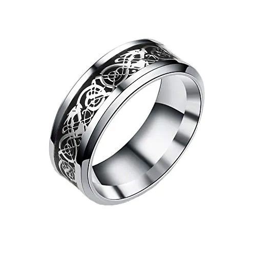 Yellow Chimes Rings for Men Dragon Celtic Inlay Polish Finish Silver Base Titanium Steel Ring for Men and Boys Yellow Chimes Bracelets