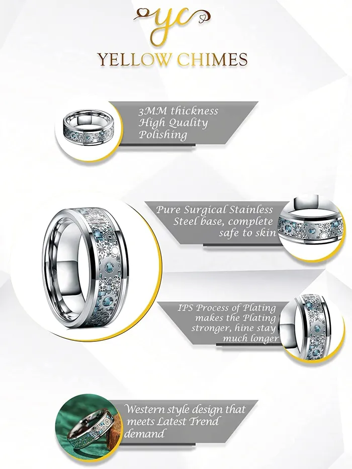 Yellow Chimes Rings for Men Stainless Steel Silver toned Band Designed Metal Rings for Men and Boys Yellow Chimes Rings