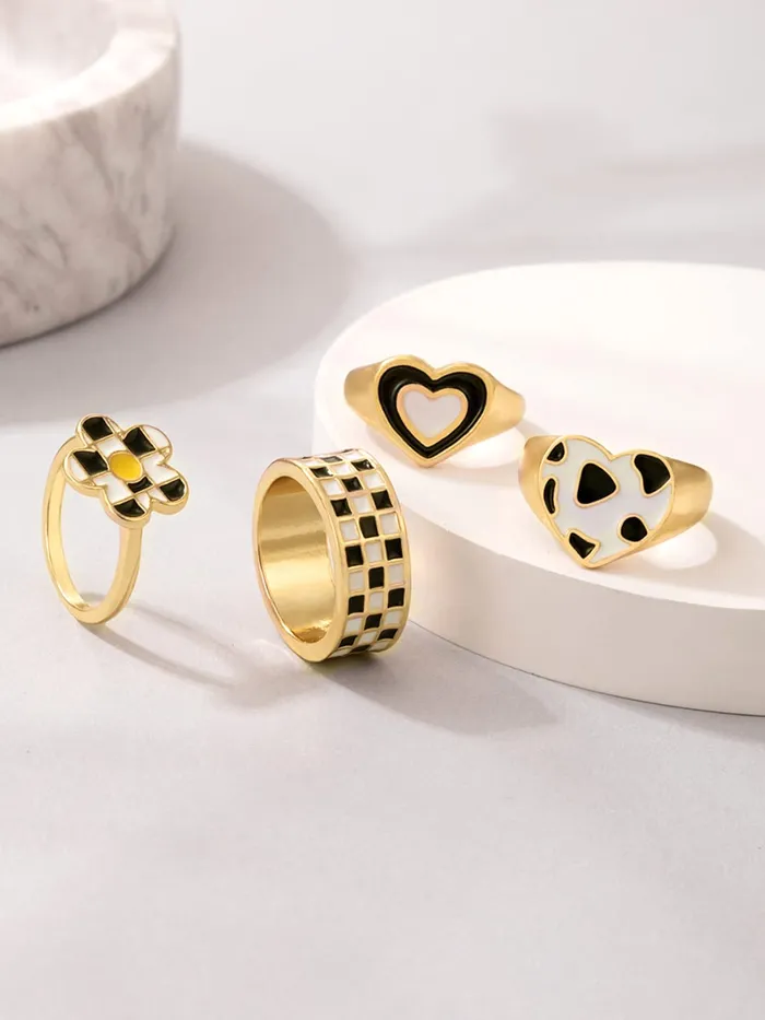 Yellow Chimes Rings for Women Combo of 4 Pcs Stack Rings Gold Plated Midi Finger Knuckle Ring Set for Women and Girls Yellow Chimes Rings