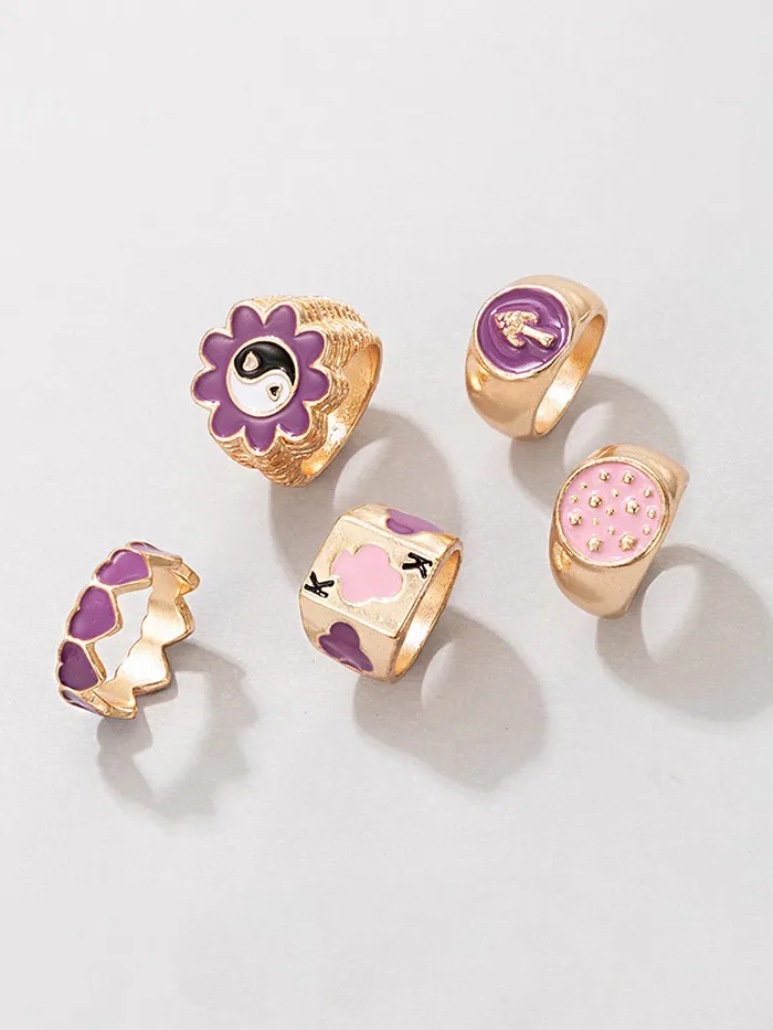 Yellow Chimes Rings for Women5 Pcs Combo Ring Set Midi Finger Knuckle Rings Gold Plated Purple Rings for Women and Girls Yellow Chimes Earrings