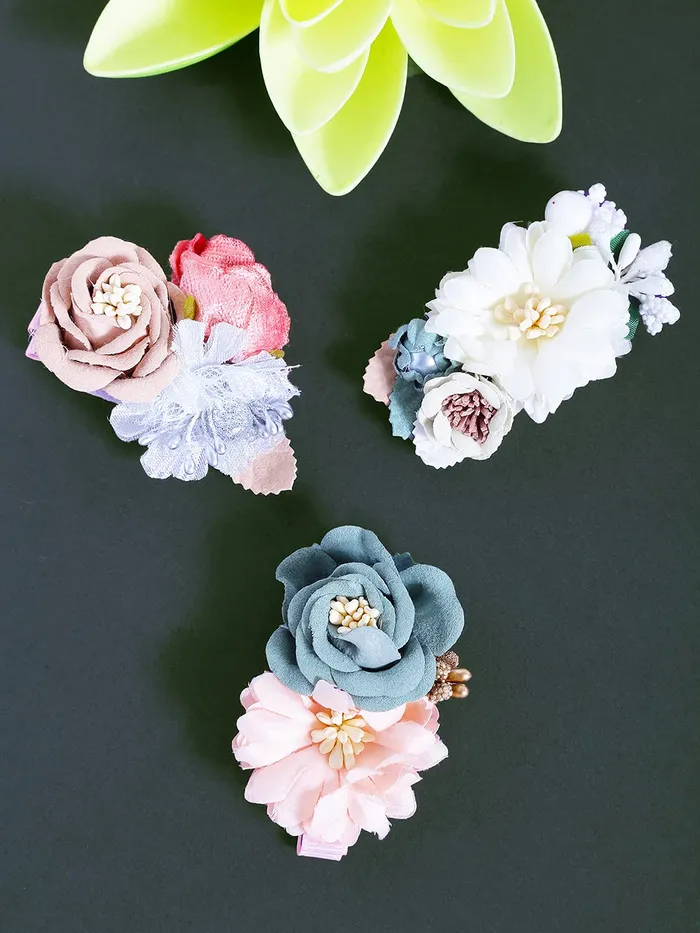 Yellow Chimes Rings Melbees by Yellow Chimes Hair Clips for Girls 3 PCS Hairclips for Kids Floral Hair Clips Set Beauty Imported Hair Clips Hair Accessories for Girls and Kids Women
