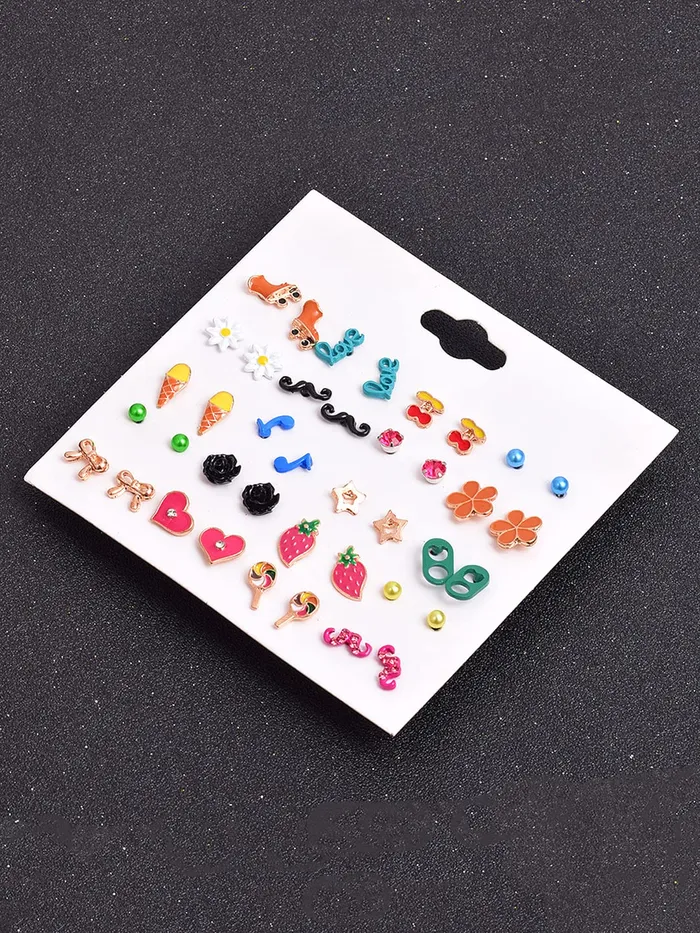 Yellow Chimes Rings Melbees by Yellow Chimes Stud Earrings for Girls Set of 20 Pairs of Cute Shapes Combo Studs Earrings For Kids And Girls