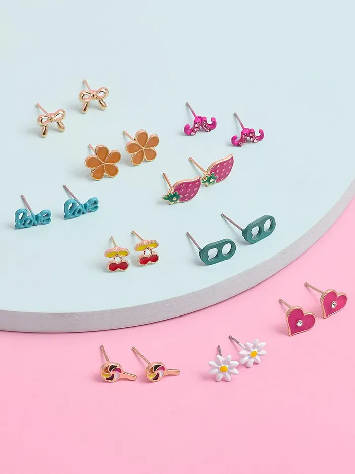 Yellow Chimes Rings Melbees by Yellow Chimes Stud Earrings for Girls Set of 20 Pairs of Cute Shapes Combo Studs Earrings For Kids And Girls