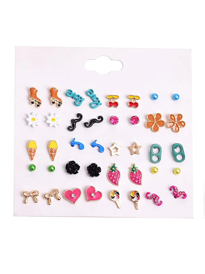 Yellow Chimes Rings Melbees by Yellow Chimes Stud Earrings for Girls Set of 20 Pairs of Cute Shapes Combo Studs Earrings For Kids And Girls