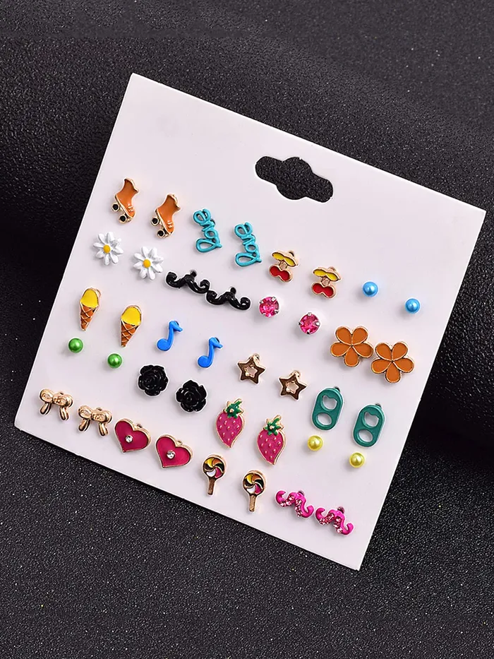 Yellow Chimes Rings Melbees by Yellow Chimes Stud Earrings for Girls Set of 20 Pairs of Cute Shapes Combo Studs Earrings For Kids And Girls