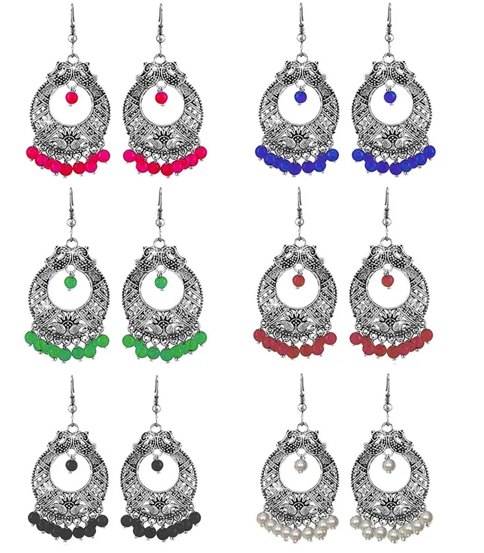 Yellow Chimes Rings Yellow Chimes Combo of 6 Pairs Silver Oxidised Chand Bali Afghani Style Traditional Hoop Chandbali Earrings For Women and Girls Yellow Chimes Rings Yellow Chimes Combo of 6 Pairs Silver Oxidised Chand Bali Afghani Style Traditional Hoop Chandbali Earrings For Women and Girls