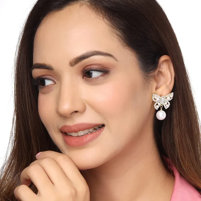 Yellow Chimes Rings Yellow Chimes Earrings for Women and Girls Golden Crystal Drop Earrings for Women Gold Plated Butterfly Shaped Drop Earrings Birthday Gift for girls and women Anniversary Gift for Wife