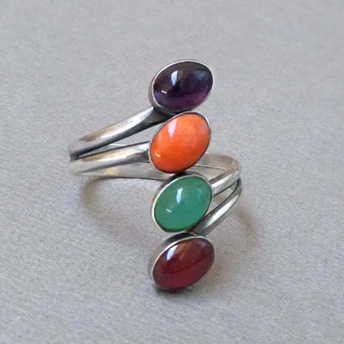 Yellow Chimes Rings Yellow Chimes Earrings For Women Silver Toned Multicolor Stone Studded Ring For Women and Girls