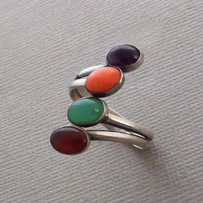 Yellow Chimes Rings Yellow Chimes Earrings For Women Silver Toned Multicolor Stone Studded Ring For Women and Girls