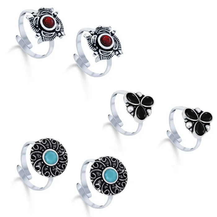 Yellow Chimes Rings Yellow Chimes Oxidised Toe Rings for Women 6 Pairs Silver Oxidised Toe Ring Set Floral Designs Adjustable Toe Rings for Women and Girls Yellow Chimes Rings Yellow Chimes Oxidised Toe Rings for Women 6 Pairs Silver Oxidised Toe Ring Set Floral Designs Adjustable Toe Rings for Women and Girls