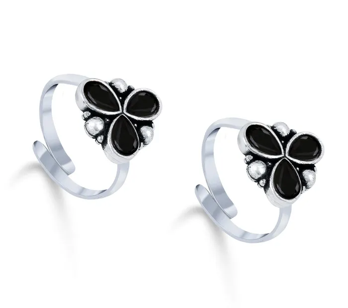 Yellow Chimes Rings Yellow Chimes Oxidised Toe Rings for Women 6 Pairs Silver Oxidised Toe Ring Set Floral Designs Adjustable Toe Rings for Women and Girls