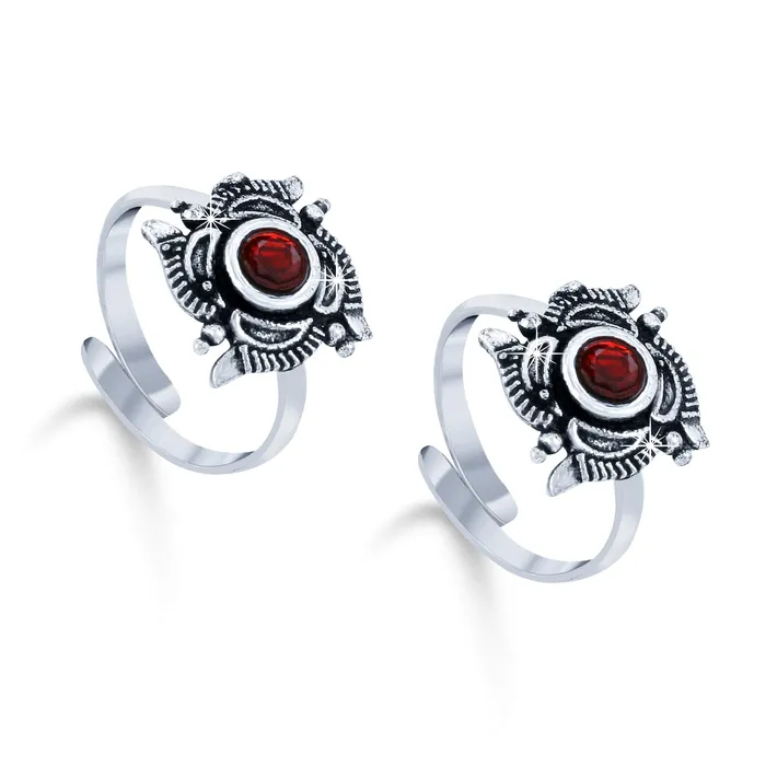 Yellow Chimes Rings Yellow Chimes Oxidised Toe Rings for Women 6 Pairs Silver Oxidised Toe Ring Set Floral Designs Adjustable Toe Rings for Women and Girls