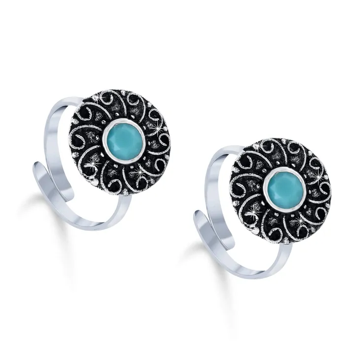 Yellow Chimes Rings Yellow Chimes Oxidised Toe Rings for Women 6 Pairs Silver Oxidised Toe Ring Set Floral Designs Adjustable Toe Rings for Women and Girls