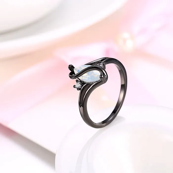 Yellow Chimes Rings Yellow Chimes Rings for Women Olivia Man Made Opal Invisible Setting White Stoned Trendy smooth Finished Black Gun Plating Ring for Women Girls