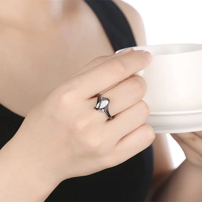 Yellow Chimes Rings Yellow Chimes Rings for Women Olivia Man Made Opal Invisible Setting White Stoned Trendy smooth Finished Black Gun Plating Ring for Women Girls