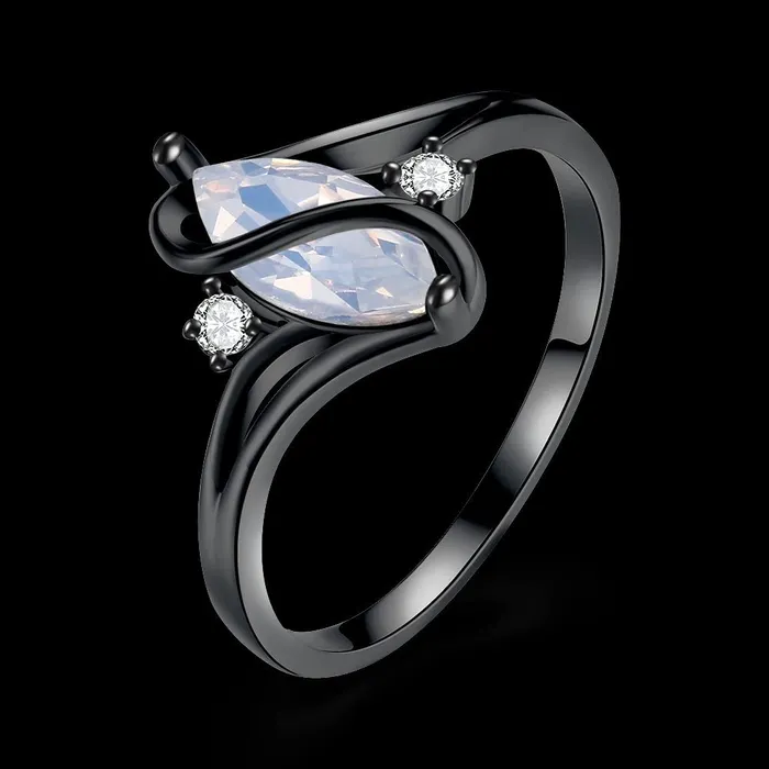 Yellow Chimes Rings Yellow Chimes Rings for Women Olivia Man Made Opal Invisible Setting White Stoned Trendy smooth Finished Black Gun Plating Ring for Women Girls
